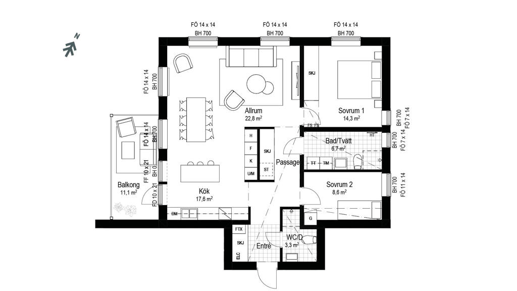 Planritningar lgh 1102, 1202, 1302 tillvalsplanlösning, Inspelet i Vegeljung